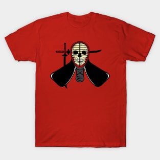 Samurai Warrior Skull Wearing Japanese Kendo Mask T-Shirt